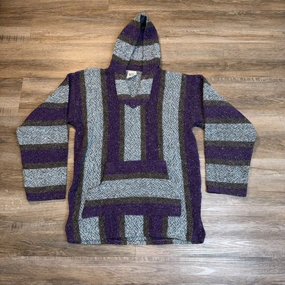 VTG Stocus Brand Baja Hoodie Mens Large Pullover Striped Design Purple Gray Rare