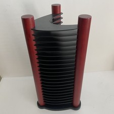 Vintage Atlantic Style 20 CD Storage Tower Black & Red Wood Media Rack Y2K 90s