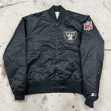 Vintage 90s Starter Oakland Raiders Satin Bomber Jacket Mens Medium NFL Football