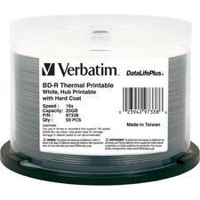 Verbatim 97338 34 BD-R 25GB 6X Printable 50pk Spindle
