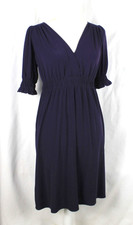 Max Edition Navy Blue Midi Dress Size XS V-Neck Puff Sleeve Smocked Classic Look