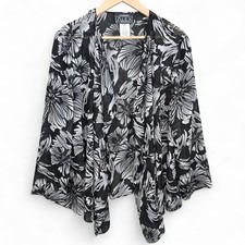 Alex Evenings Sheer Floral Jacket Womens Plus 1X Black Chiffon Evening Topper