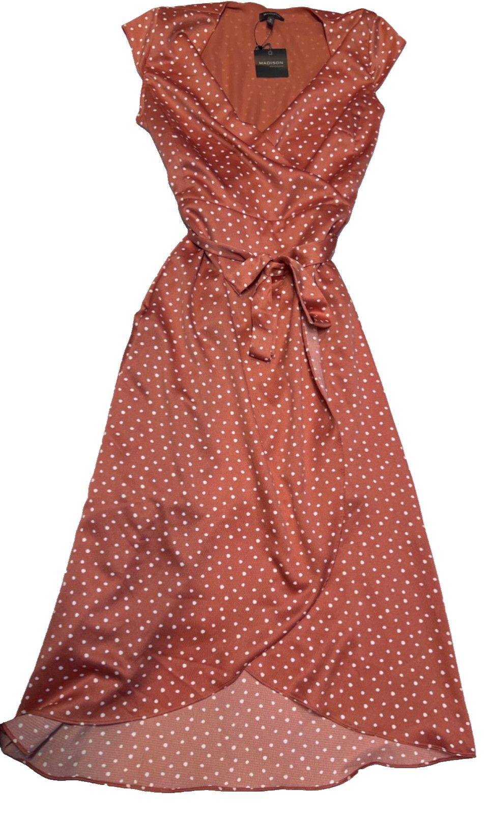 Madison Dress Womens Small Rust Sleeveless Belted A Line PolkaDot NWT