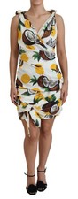 Dolce & Gabbana White Coconut Print Sheath Mini Silk Women's Dress Authentic