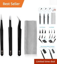 3PC Precision Stainless Steel Tweezers Set - ESD Safe for Crafts  Electronics
