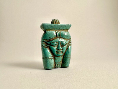 Rare Ushabti Faience Hathor Statue Ancient Egyptian Figurine Amulet