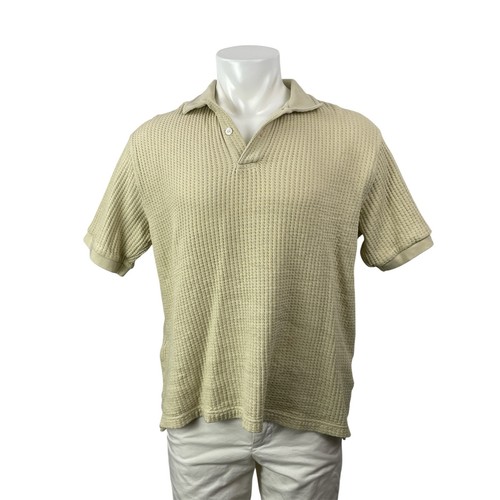 Samsoe Men's Cream Waffle Knit Thermal Short Sleeve Golf Polo Shirt Top Size M