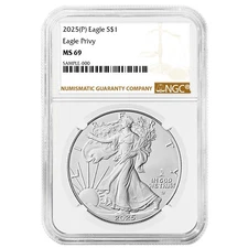 2025 (P) $1 American Silver Eagle First Eagle Privy NGC MS69 Brown Label