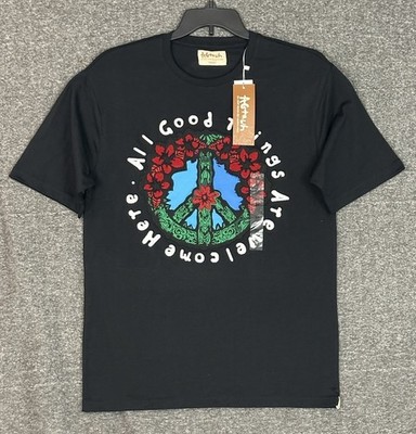 AGTAWH Peace Sign Floral Graphic T-Shirt Black Size M 100% Cotton NWT Red Rose
