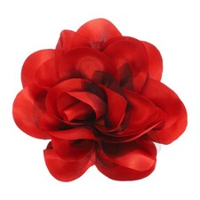 Rose Flower Brooch, 4.3 Inch Handmade Satin Fabric Lapel Pins, Red