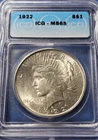 A 1922 $1 Peace Silver Dollar MS65 ICG