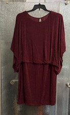 Burgundy Cocktail Dress Sparkle Thread Batwing 48-44-48 40” Length Fade Spot 20W