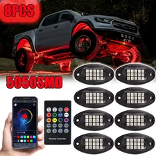 8x RGB LED Rock Light For Off-Road Underglow Foot Wheel Well Light Truck ATV UTV