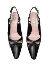 Vintage PRADA Miuccia Leather Slingback Heels Grosgrain Bow Size 37 2000s