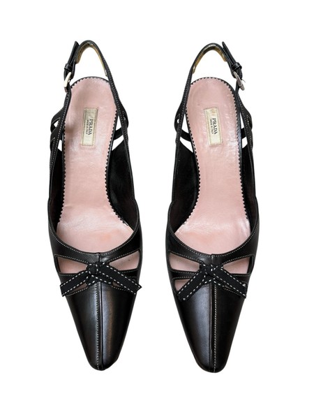 Vintage PRADA Miuccia Leder Slingback Heels Ripsband Schleife Gr. 37 2000er