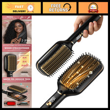 Ionic Hair Straightener Brush - Fast Heat, 5 Temp Settings, Anti-Scald, Dual Vol