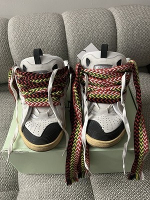 lanvin curb paris off white & black leather with multi color laces sneaker