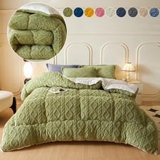 Fluffy Sherpa Fleece Comforter Heavy Duty Tufted Bed Comforter Full Queen King