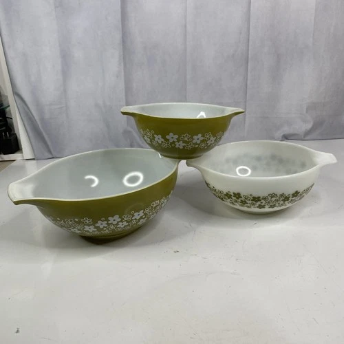 Vintage PYREX Verde Green Square Cinderella/Nesting Bowl Set of 3 #442-444