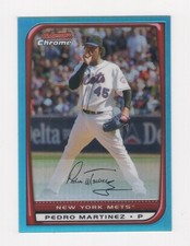 2008 BOWMAN CHROME BASEBALL BLUE REFRACTOR 13/150 PEDRO MARTINEZ METS #186