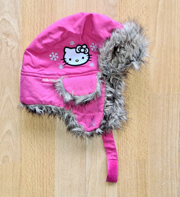 Größe 86 / 98: pinke Mütze, Kunstfell, Ohrenklappen, Hello Kitty, gefüttert
