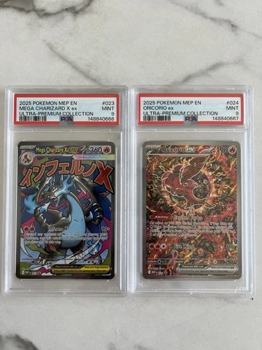 Mega Charizard X Ex & Oricorio Ex 2025 UPC Pokemon Promos Sequential Set PSA 9