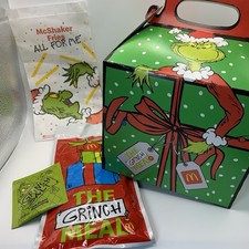 McDonald's The Grinch Meal Box Unopened Sealed Socks Grinch Salt Shaker Bag A