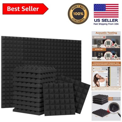 Easy Install Pyramid Sound Proof Foam Panels 24 Pack 12x12x2 In, High NRC Rating