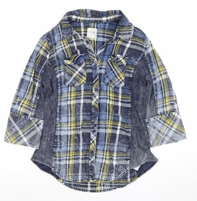 Ci Sono Damen Hemd blau kariert Knopfleiste XL Baumwollmischung 3/4 Arm