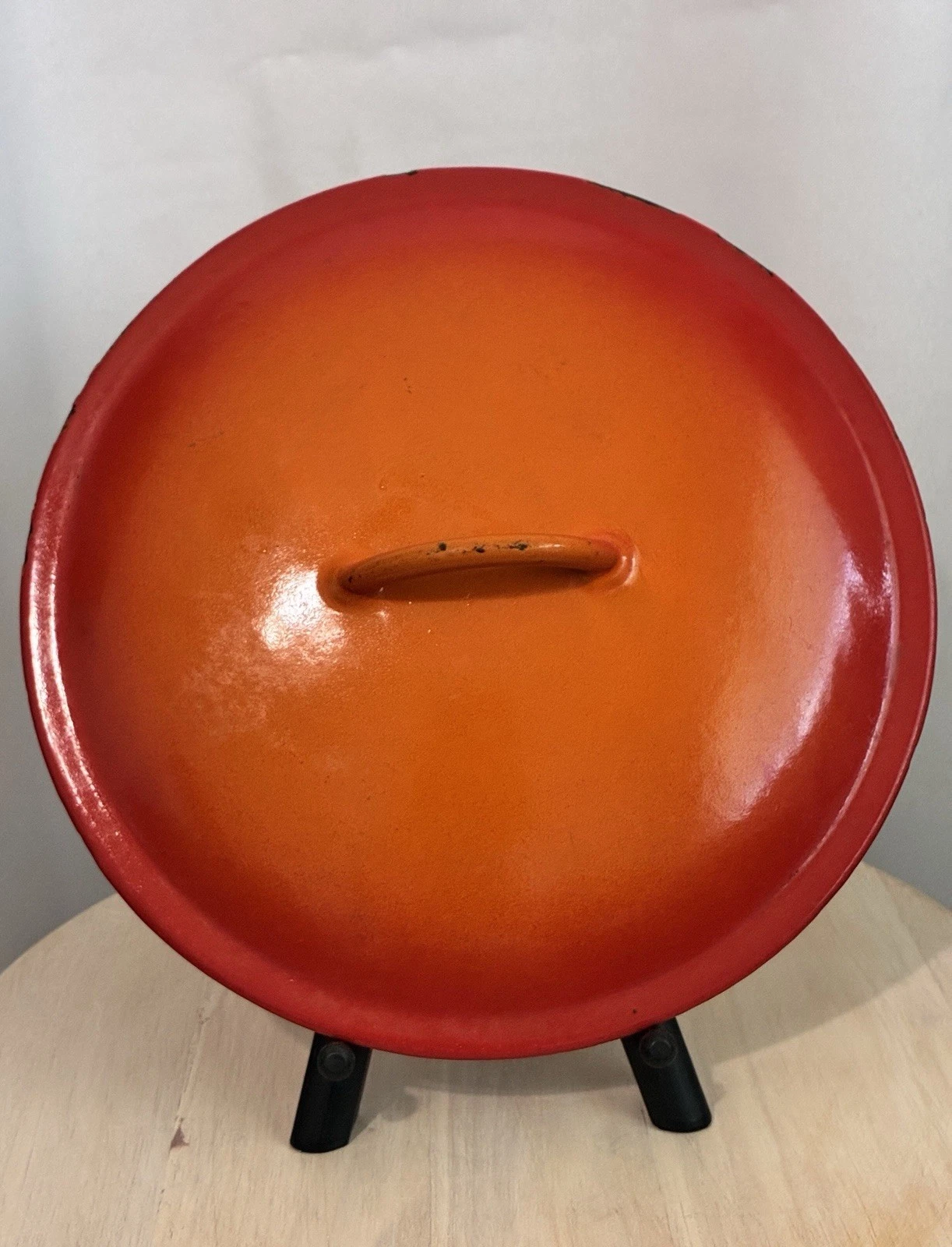 Vintage Descoware Red Orange Cast Iron Belgium Dutch Oven LID ONLY FE 10-24, 2-E