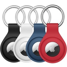 JETech Silicone Case for AirTag 2nd/1st 4-Pack, Black/White/Navy Blue/Red 
