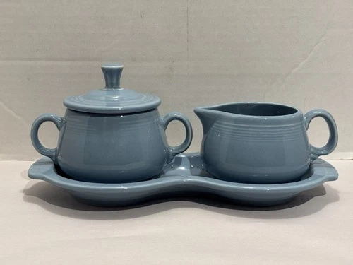 Fiesta Periwinkle Blue Creamer Cream Pitcher Sugar Jar Tray Set