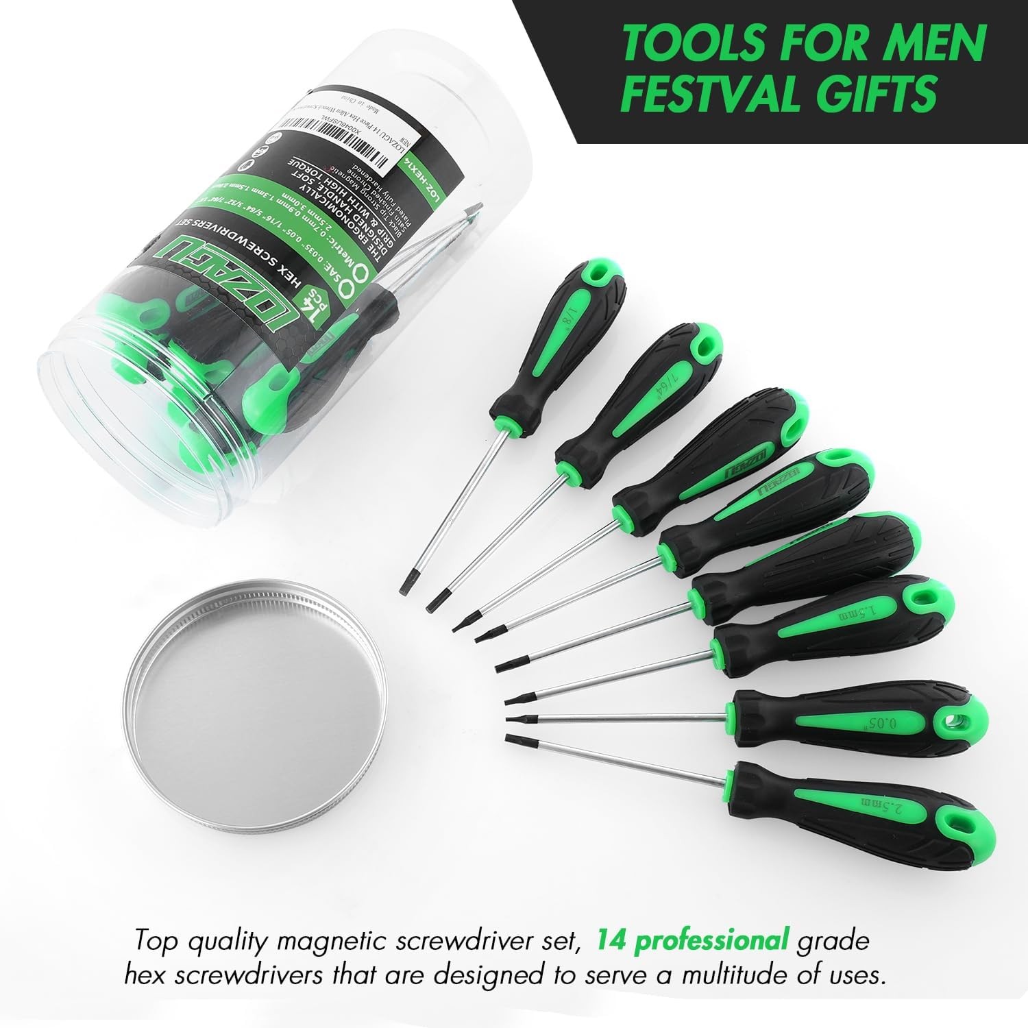 14pcs Mini Hex Screwdriver Set, Metric(0.9mm-3mm) Metric and SAE, Green 