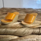 Vintage Barbie Doll Orange / Tan Wedge Wedgies Heel OT Sandals / Shoes ~ Korea
