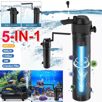 UV Sterilizer Filter Light Oxygen Internal Pump Aquarium Fish Pond Tank Clean
