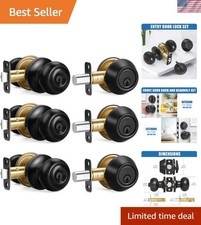3-Piece Matte Black Door Knob  Deadbolt Set - Keyed Alike  Contemporary Design