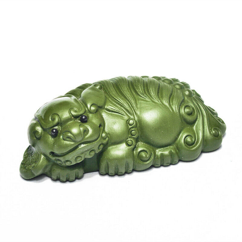 Chinese Yixing Zisha Green Porcelain Pixiu Wealth Tea Pet for Good Fortune and Tea Ceremony Elegance