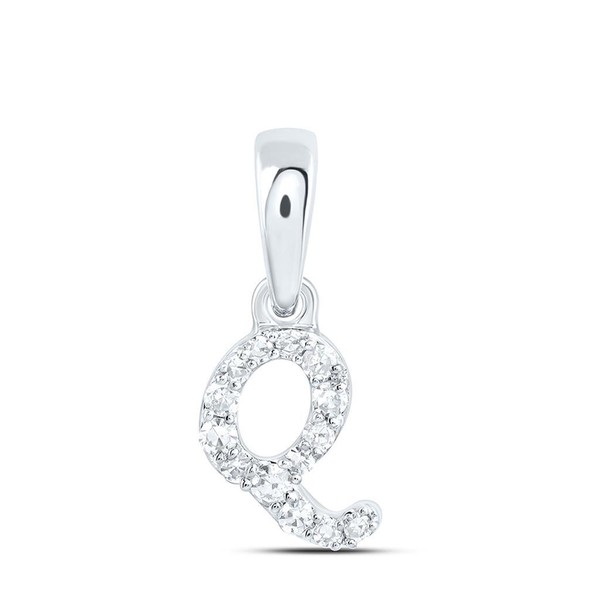 10K WeißGold Echte Diamant Damen Blockschrift Initial Q Mini AnhäNger 1/20 CT-image