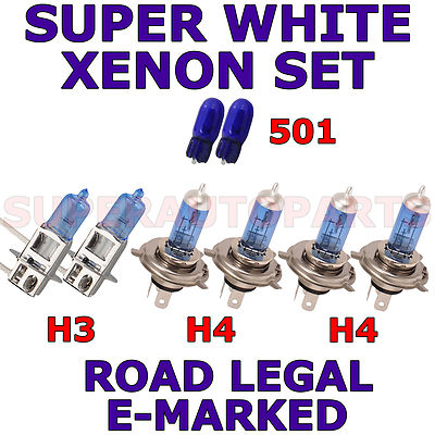 DAEWOO NEXIA HATCH 1995-1997 SET H3 H4 501 W5W XENON LIGHT BULBS