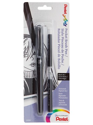 Pentel Pocket Brush Pen - Brush Pen with 2 Refills black