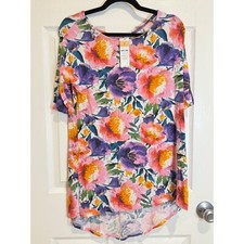 Agnes  Dora Floral Hi-Lo Tunic Top Colorful Flowers Casual Tee Shirt S