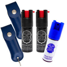 Police Magnum Pepper Spray 2 Pack 1/2oz Keychain B Holster Case w/Practice Spray