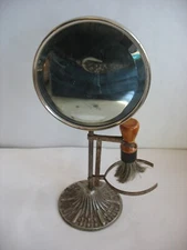 Vintage tilting Shaving Beveled glass Mirror on metal Stand w/Brush