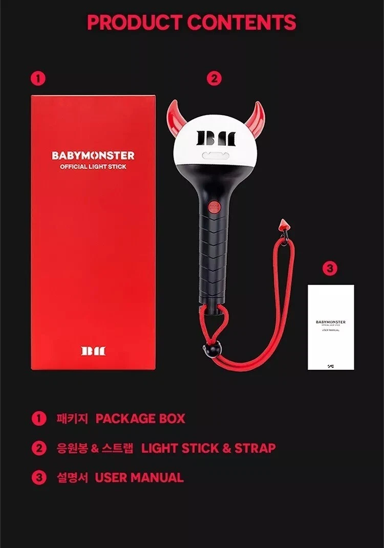 BABYMONSTER OFFICIAL LIGHT STICK with Strap, Manual, Tracking
