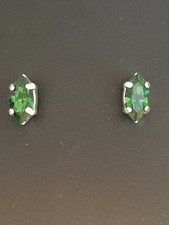 Gorgeous Small Navette Stud Earrings using Swarovski Green Turmaline. Made in UK
