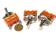 3 Pieces SPST ON-OFF 15A 250V Latching orange 2 pin Toggle switch