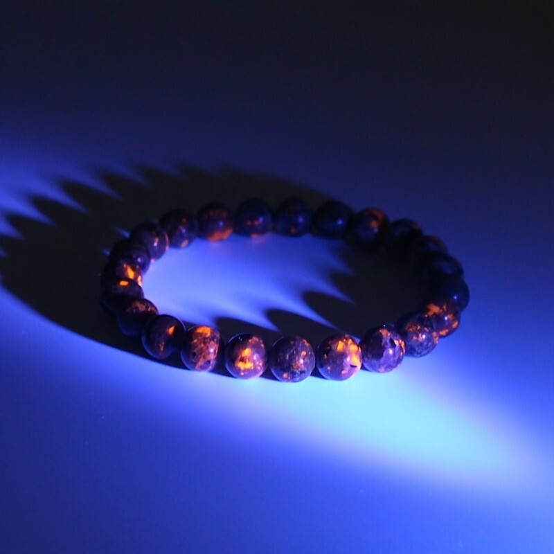 Natural Yooperlite Stretch Bracelet UV Reactive Flamme Gemstone 8mm Round Beads