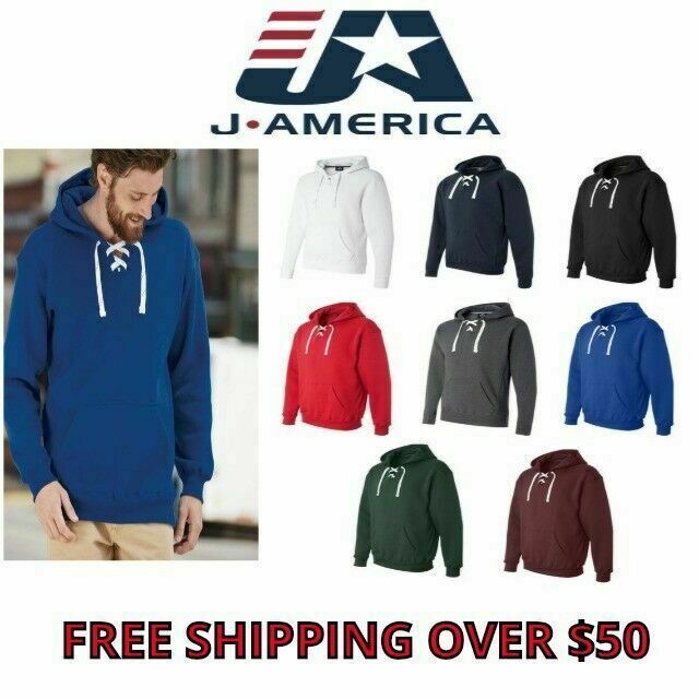 J. America Men's Sport Lace Hooded Sweatshirt Hockey Hoodie 8830 S-3XL 8 Colors