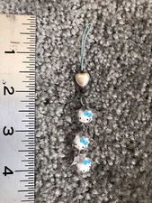 Cute Vintage Hello Kitty Key Ring /Loop Charm -Light Blue String, Clear Stars