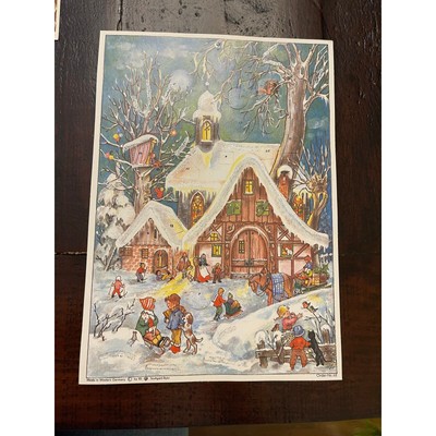 Vtg Richard Sellmer  A4 Traditional Advent Calendar W/ Glitter Windows Punched